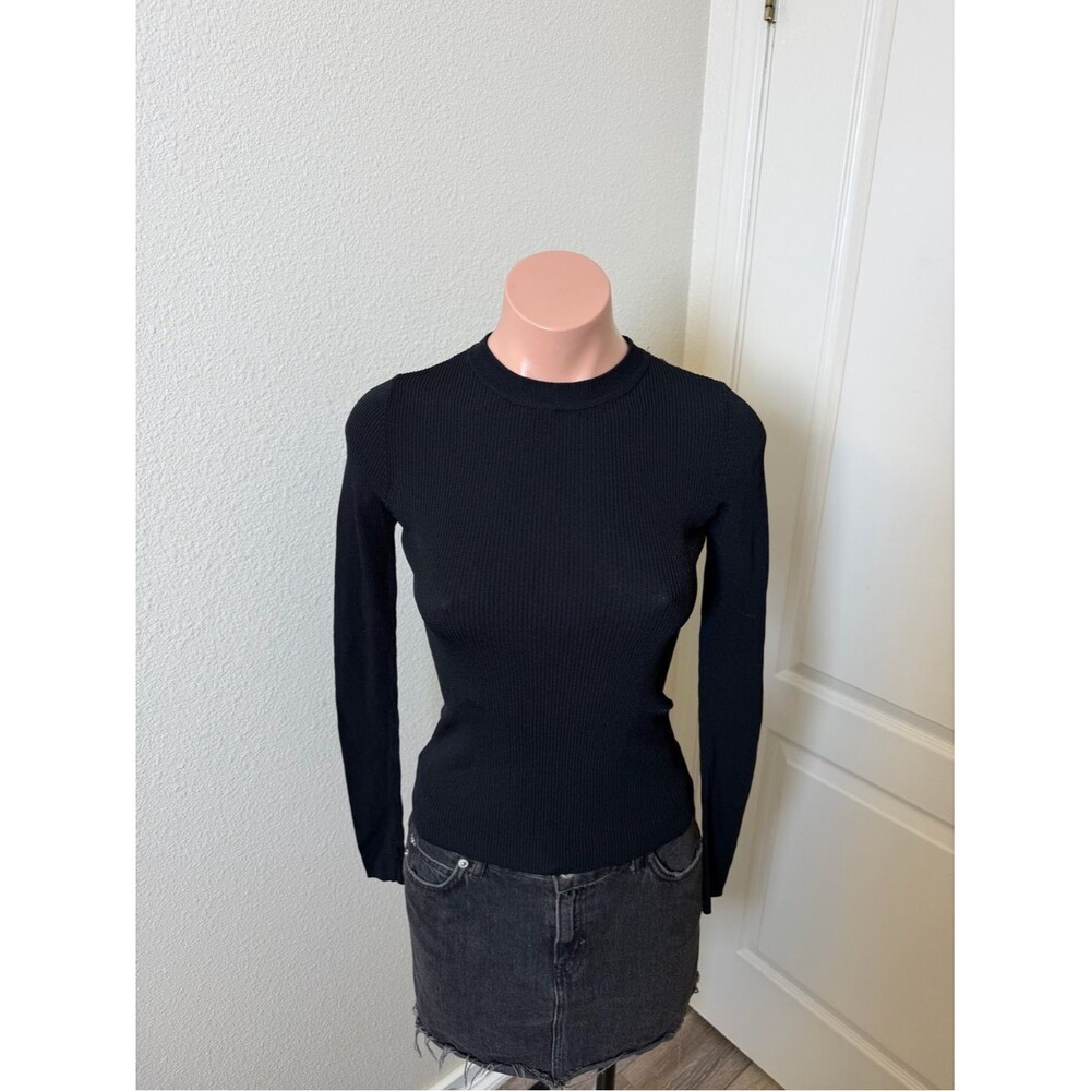 Zara Classic Black Ribbed Long-Sleeve Top Sz S
